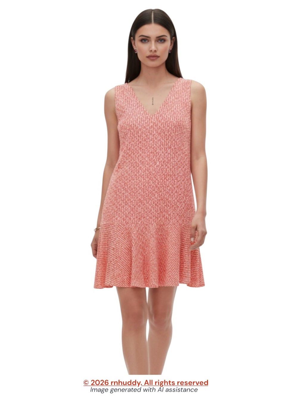 Banana Republic L coral geometric flounce hem shift dress